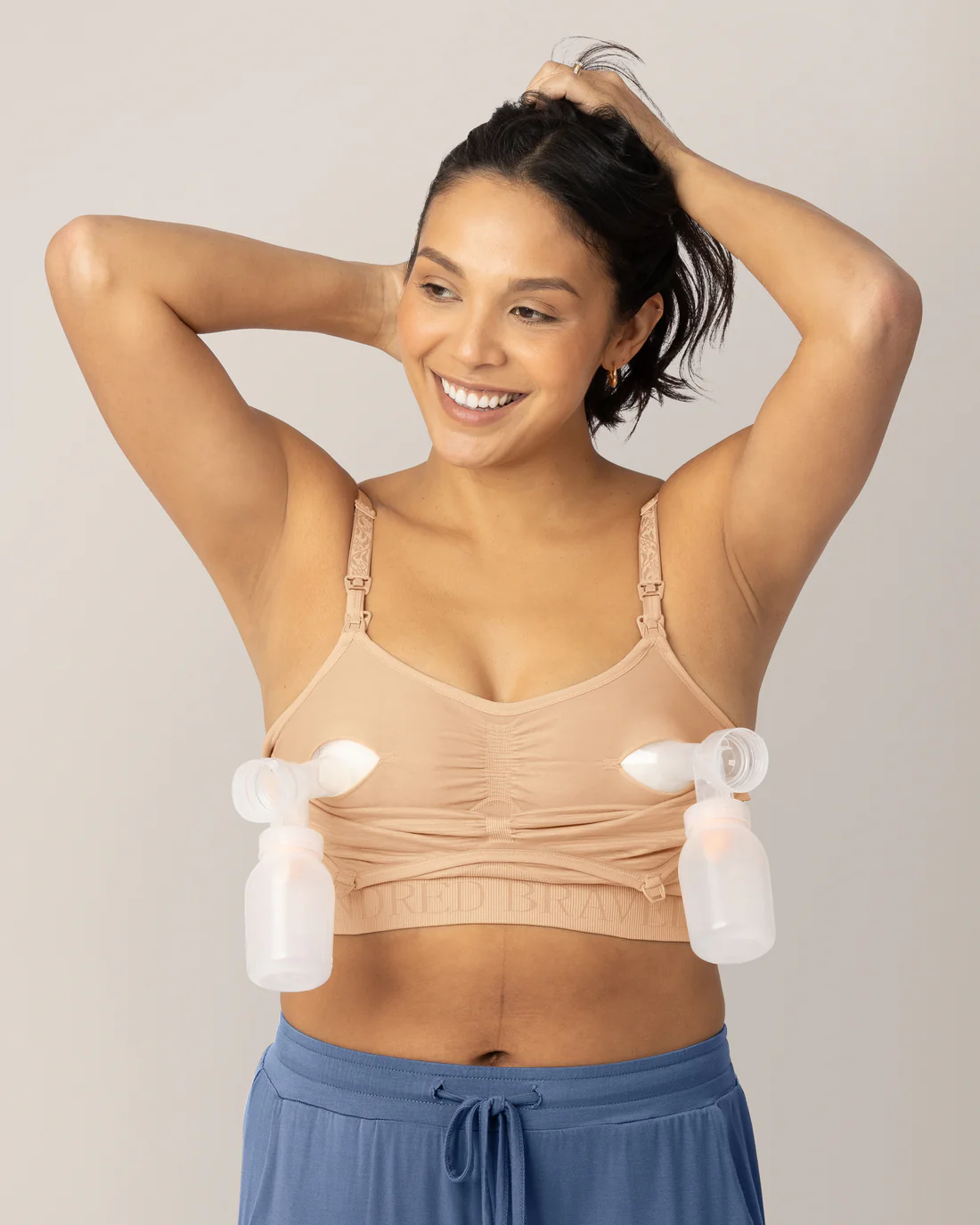 Beige Hands-Free Pumping + Nursing Bra