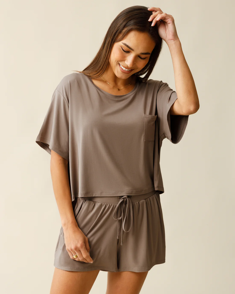 Taupe Aria Bamboo Cropped Short Sleeve Top