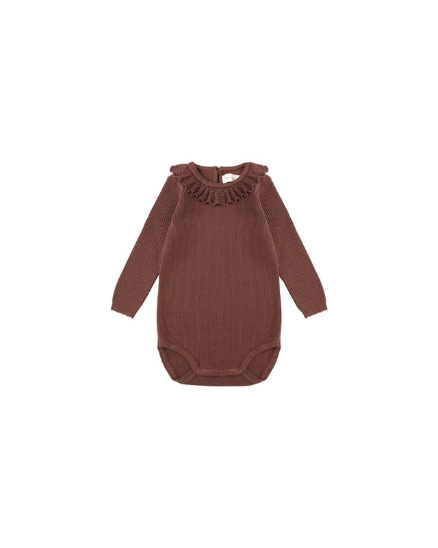 Burgundy Ruffle Collar Bodysuit