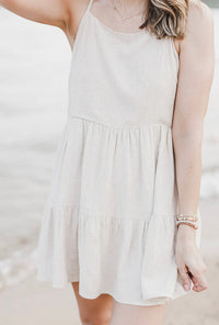 Women's Sand Linen Tiered Dress
