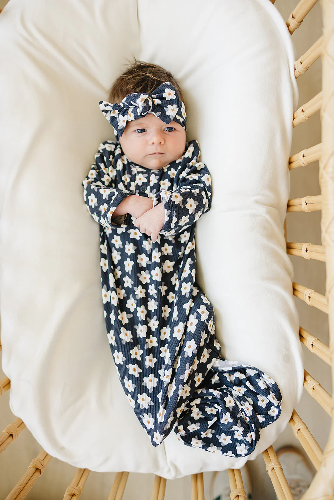 Navy Daisy Bamboo Knot Gown