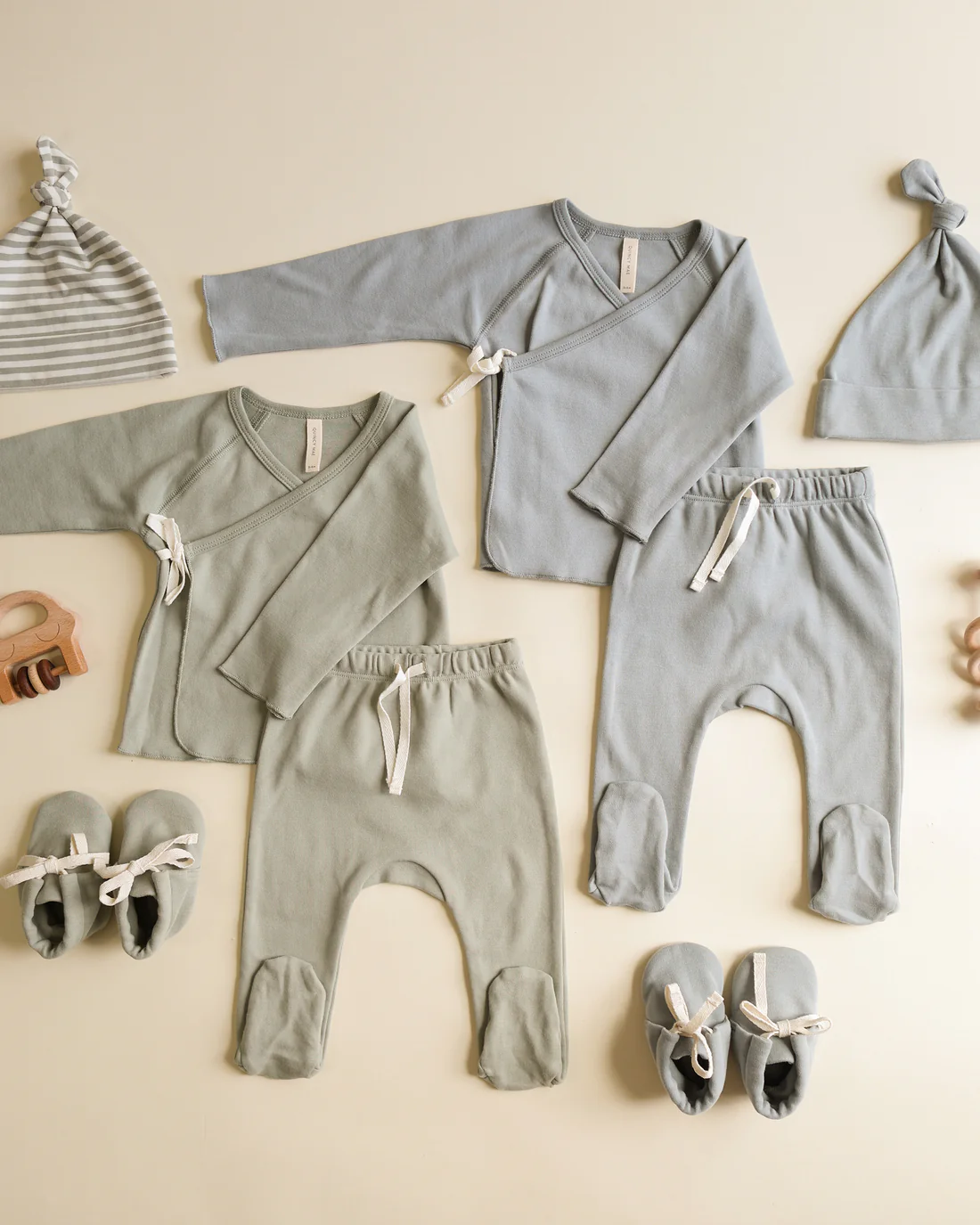 Steel Blue Wrap Top + Footed Pant Set
