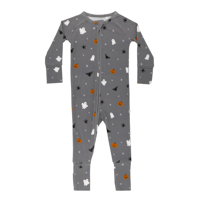 Halloween Boo Crew Small Ribbed Zip Romper