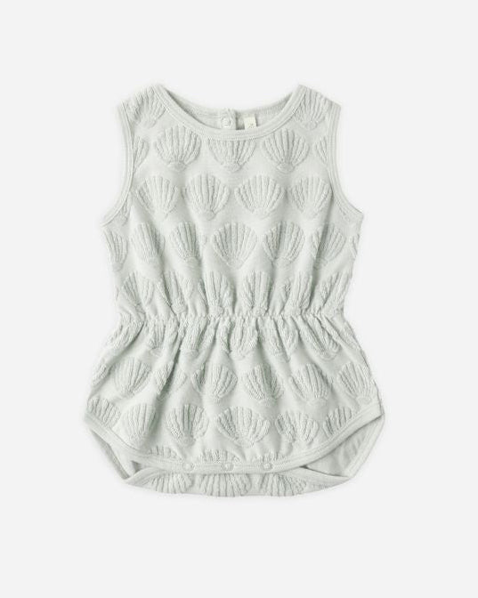 Light green sleeveless romper on a white background