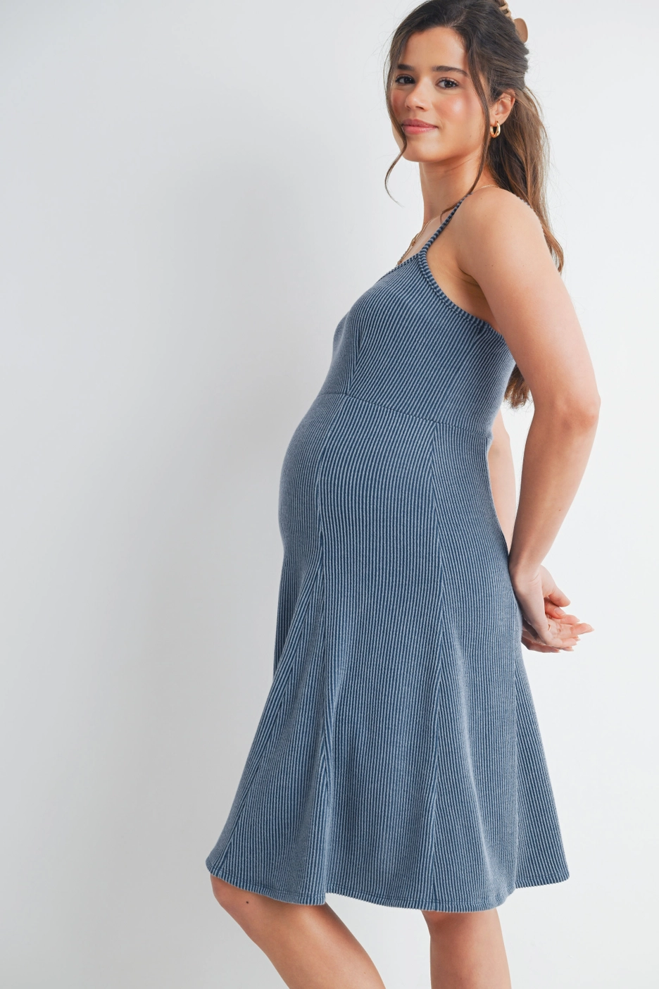 Denim Ribbed Maternity Skater Dress