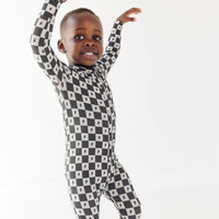 Checkered Lightning Bolt Small Ribbed Zip Romper
