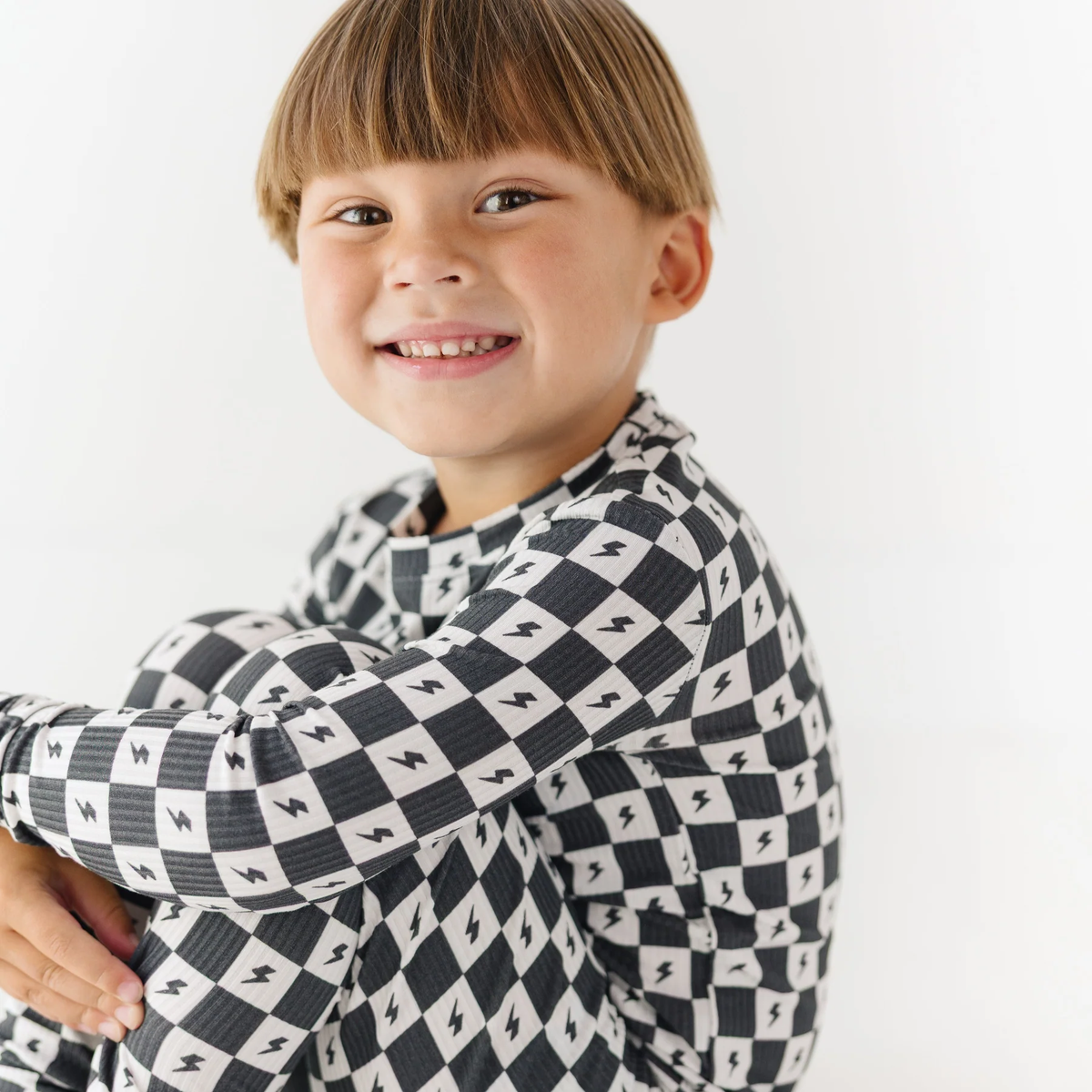Checkered Lightning Bolt Small Ribbed Pajama Set
