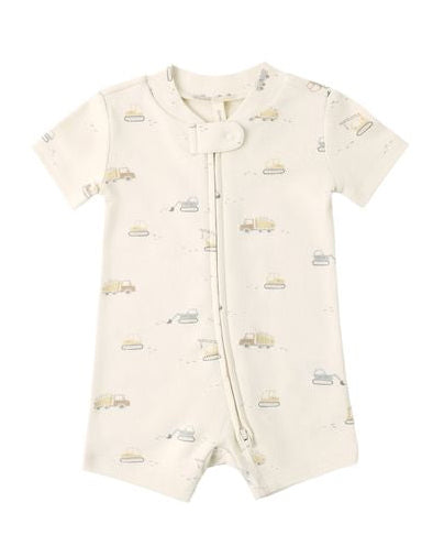 Baby romper with short sleeves and a zipper on a white background
