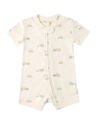 Baby romper with short sleeves and a zipper on a white background