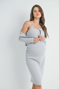 Grey Crop Cardigan + Tank Dress Set