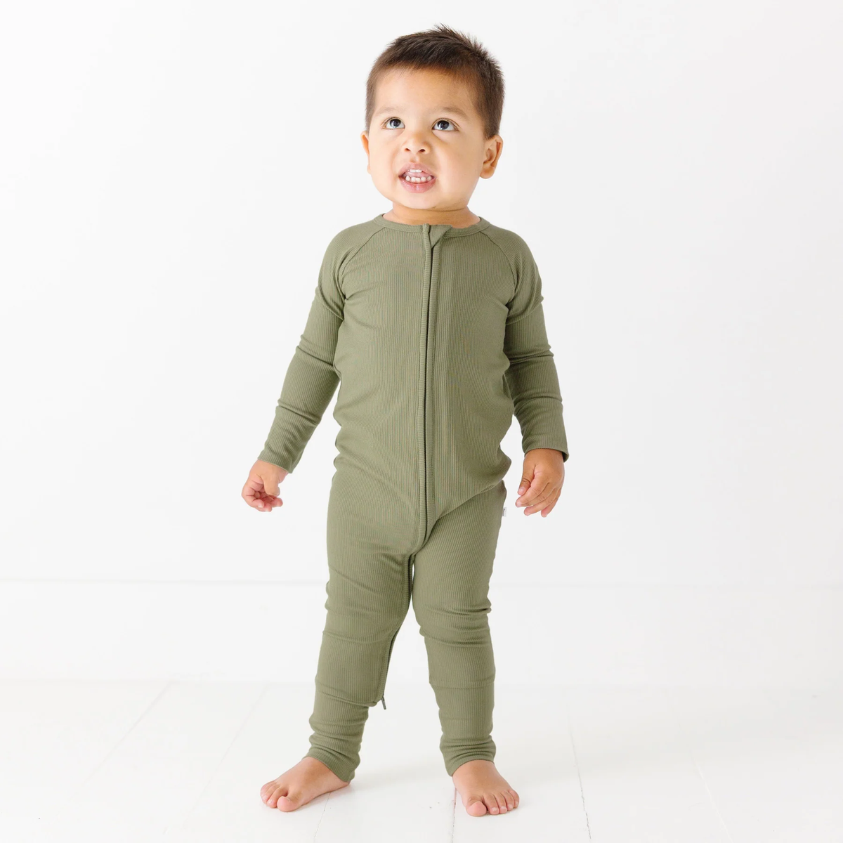 Olive Small Ribbed Zip Romper