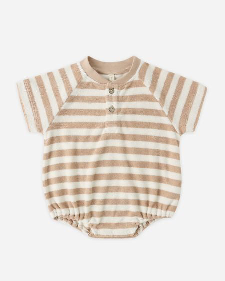 Striped baby romper on a white background