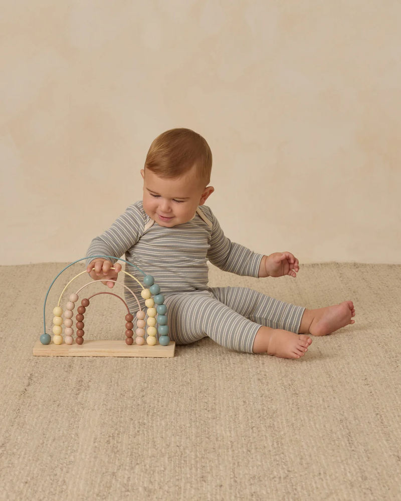 Steel Blue Stripe Ribbed Tee + Legging Set