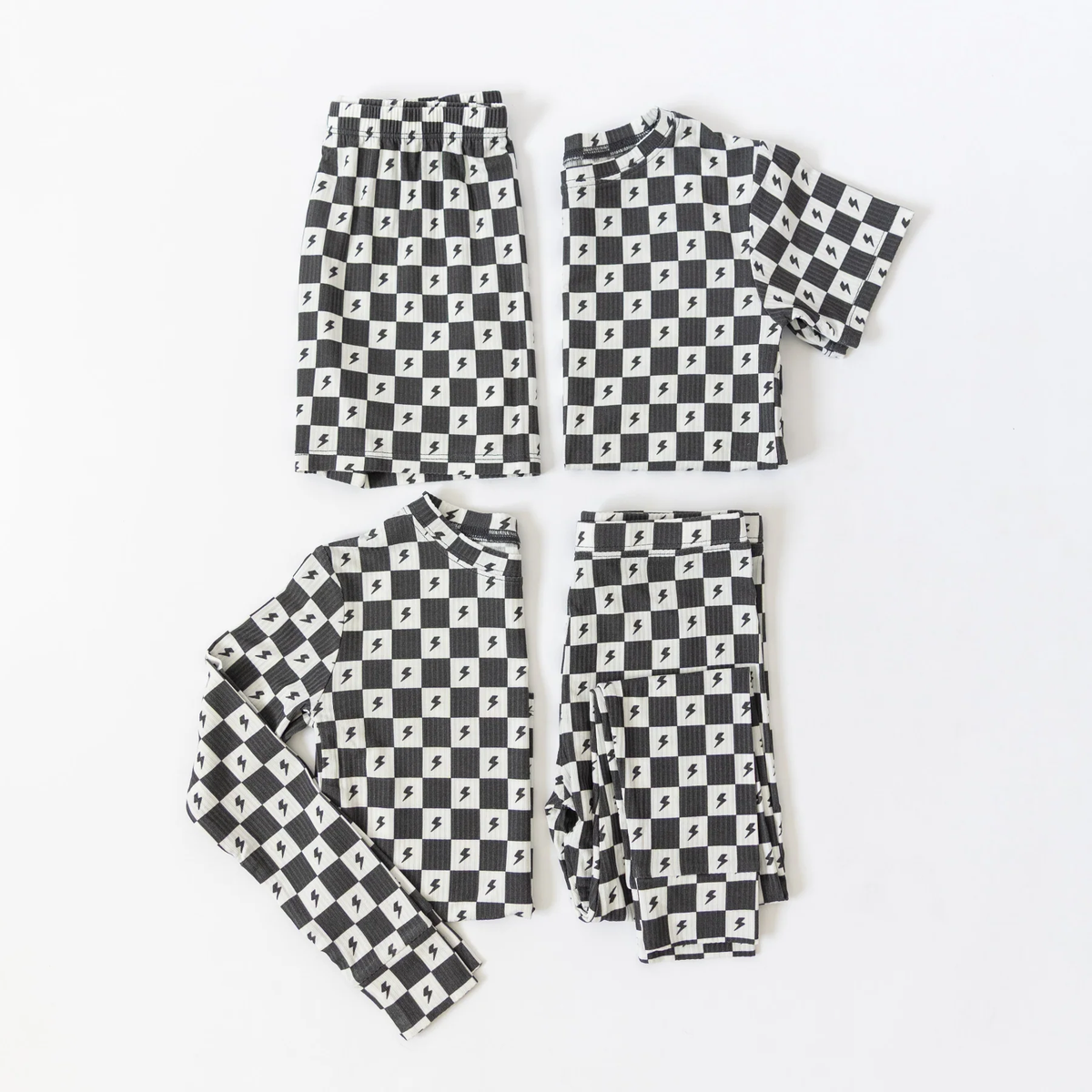 Checkered Lightning Bolt Small Ribbed Pajama Set