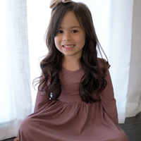 Plum Small Ribbed Ruffle Long Sleeve Dress