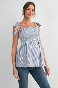 Denim Stripe Smocked Maternity Top