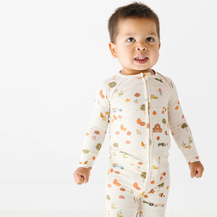 Pumpkin Patch Ribbed Bamboo Zip Romper