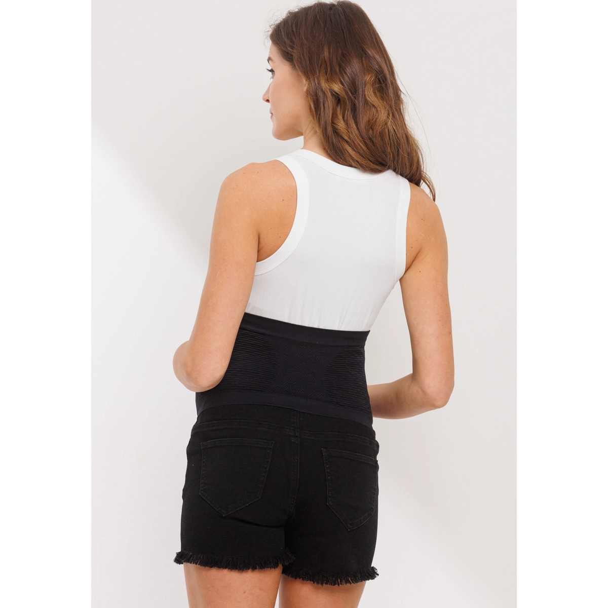Black Frayed Maternity Denim Shorts