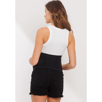 Black Frayed Maternity Denim Shorts