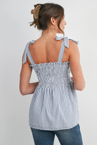 Denim Stripe Smocked Maternity Top