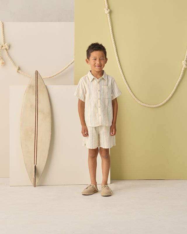 Sea Stripe Collared Short Sleeve Shirt