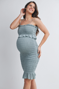 Sage Smocked Tank Ruffle Dress