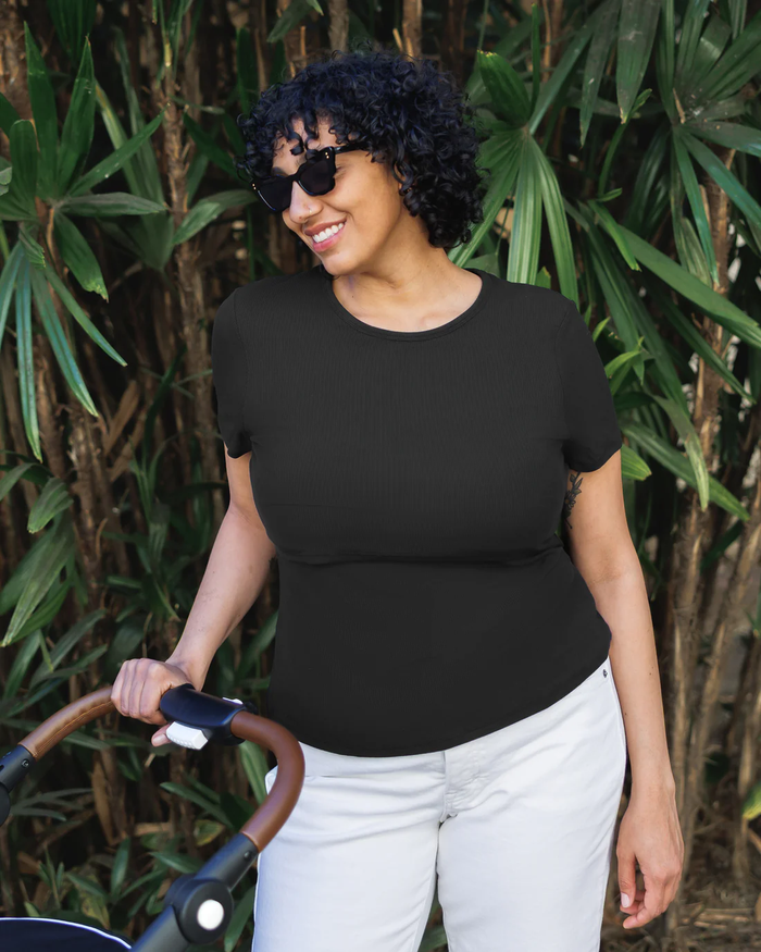 Black Ribbed Bamboo Nursing T-Shirt