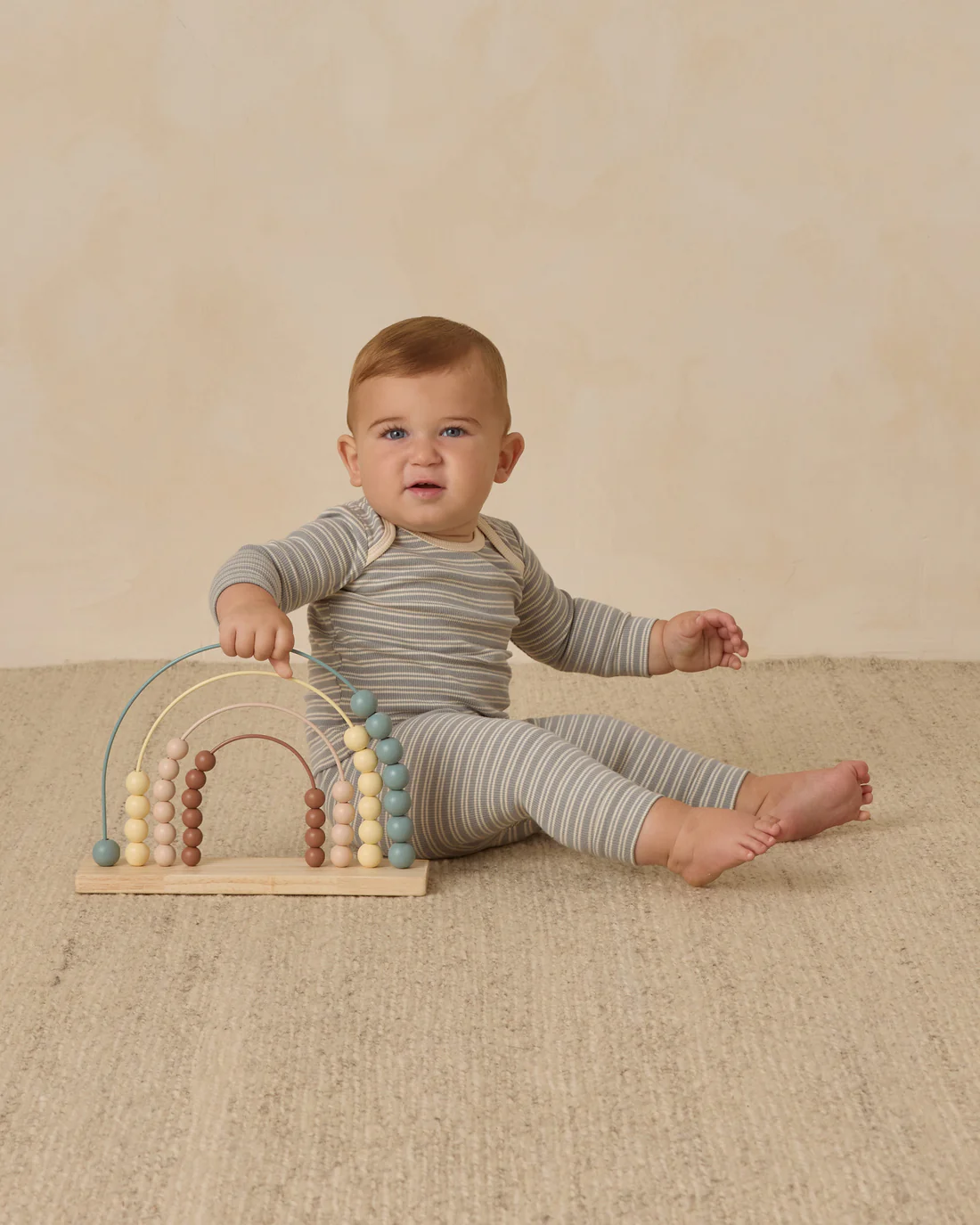Steel Blue Stripe Ribbed Tee + Legging Set
