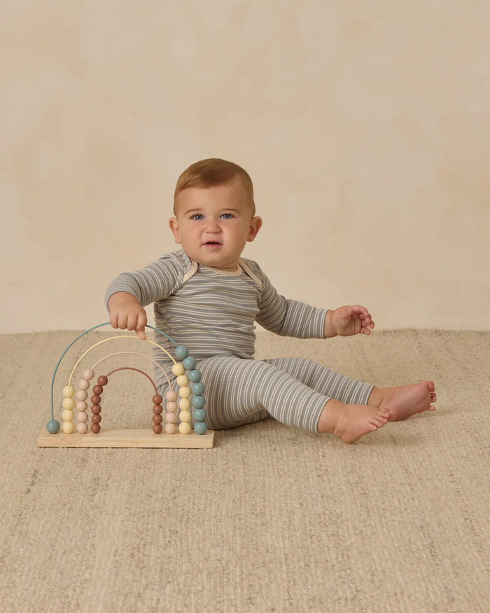 Steel Blue Stripe Ribbed Tee + Legging Set