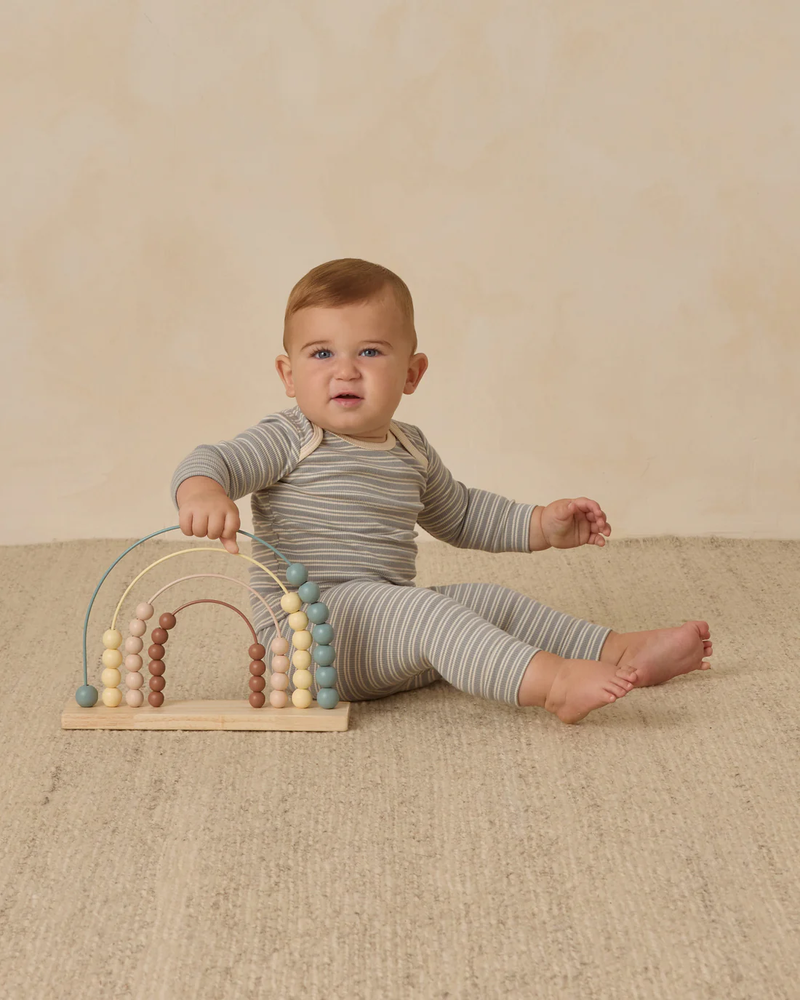 Steel Blue Stripe Ribbed Tee + Legging Set
