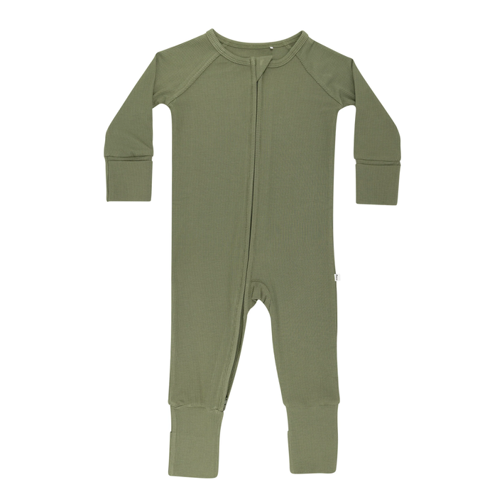 Olive Small Ribbed Zip Romper