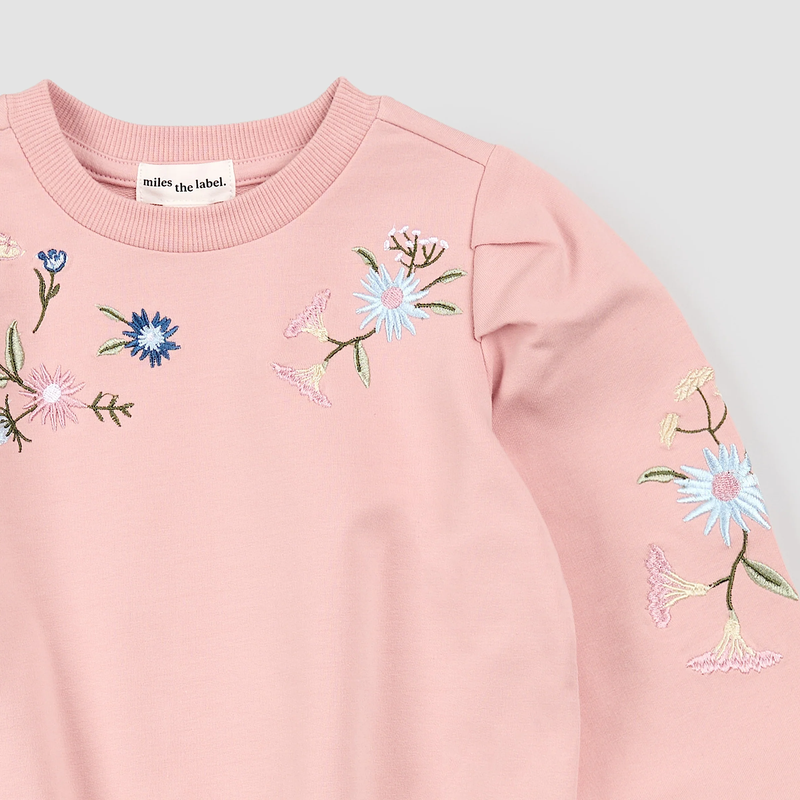 Pink Floral Embroidered Pullover + Legging Set