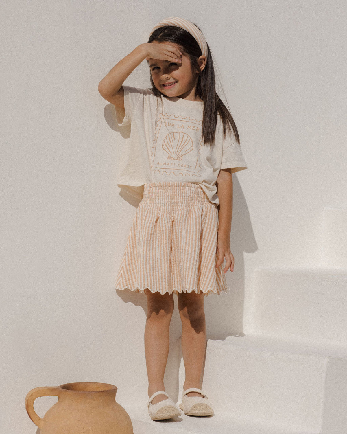 Grapefruit Stripe Smocked Mini Skirt