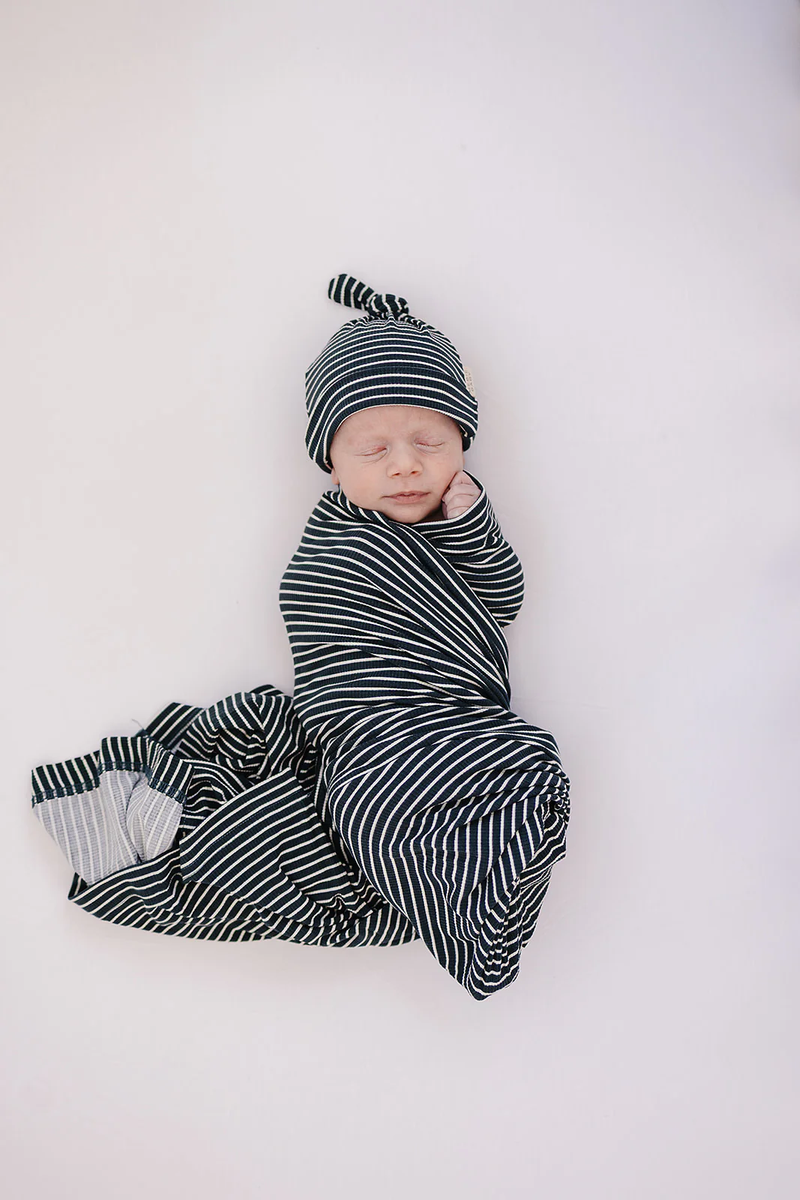 Navy Stripe Bamboo Swaddle