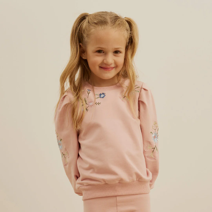 Pink Floral Embroidered Pullover + Legging Set