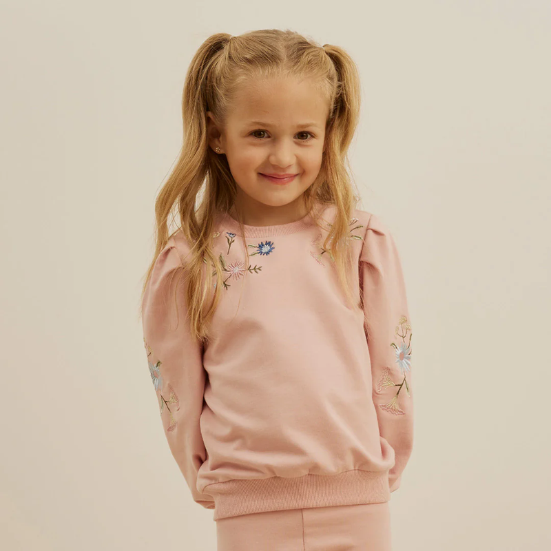 Pink Floral Embroidered Pullover + Legging Set