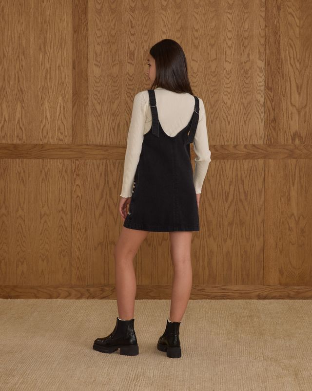 Tween Washed Black Overall Dress