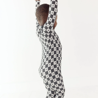 Checkered Lightning Bolt Small Ribbed Zip Romper