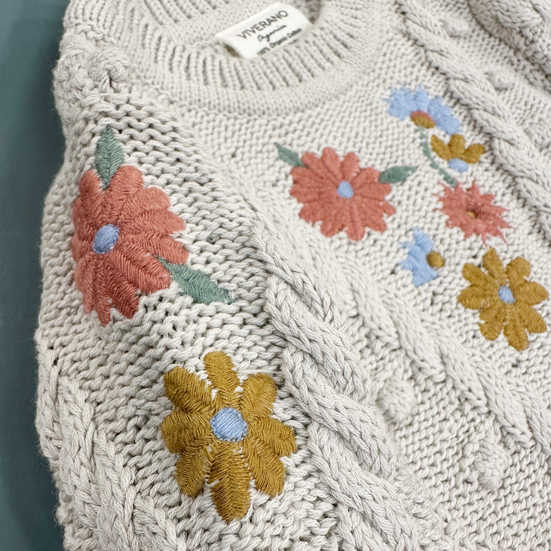 Floral Embroidered Knit Sweater