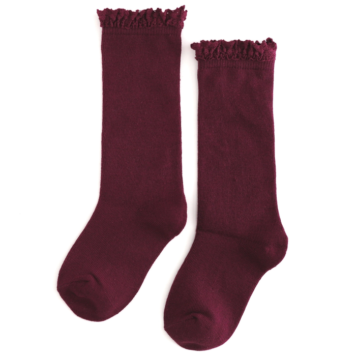 Burgundy Lace Top Knee Highs