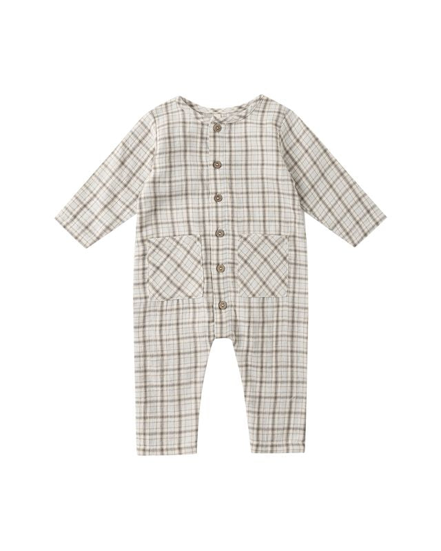 Blue Plaid Pocketed Jumpsuit