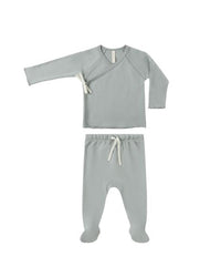 Steel Blue Wrap Top + Footed Pant Set