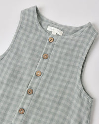 Green Gingham Button Jumpsuit