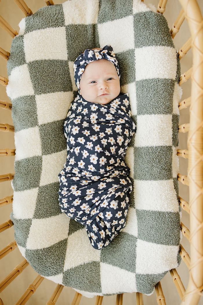 Navy Daisy Bamboo Swaddle