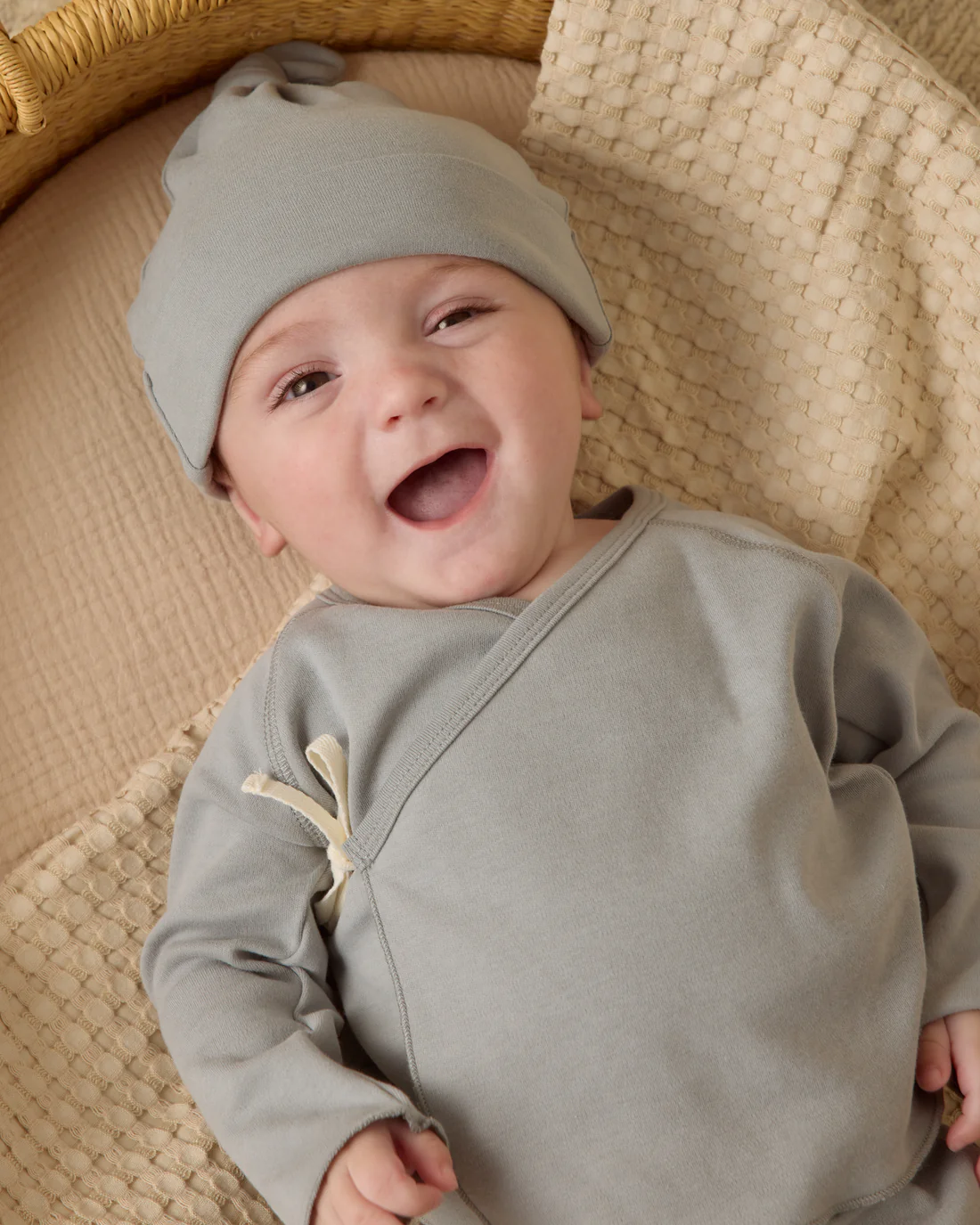 Steel Blue Wrap Top + Footed Pant Set