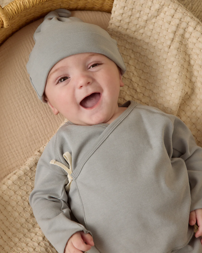 Steel Blue Wrap Top + Footed Pant Set