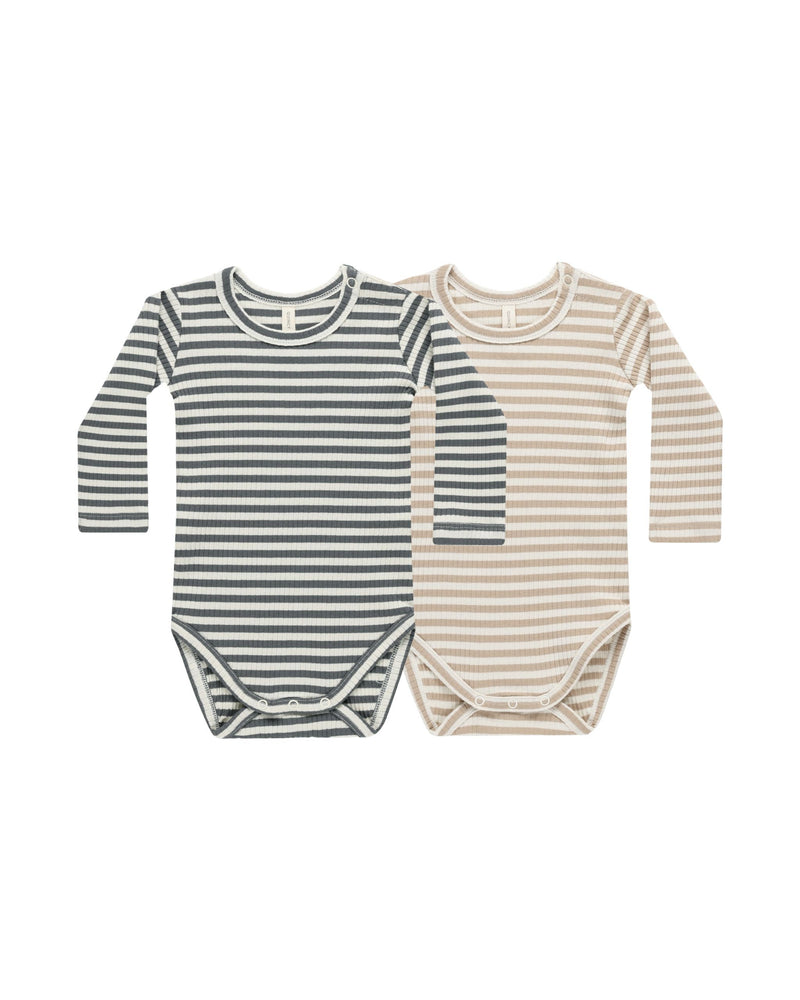 Indigo + Latte Stripe Bodysuit 2pk