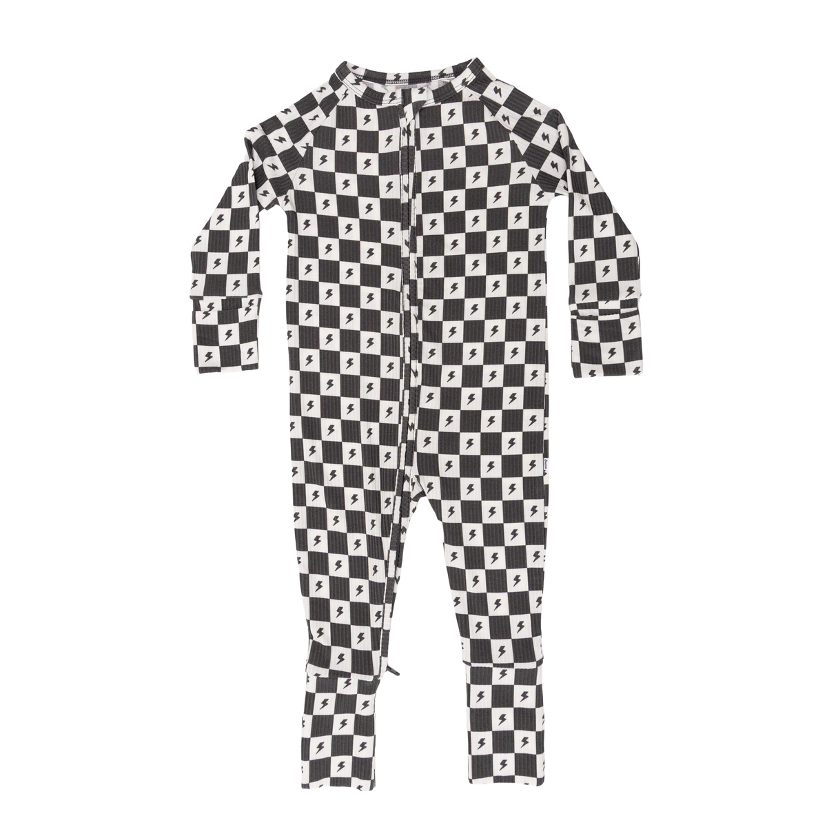 Checkered Lightning Bolt Small Ribbed Zip Romper