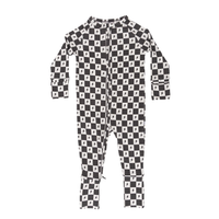 Checkered Lightning Bolt Small Ribbed Zip Romper