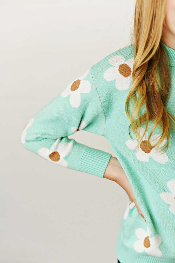 Mint Floral Sweater